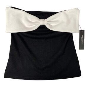 Emerson Lang Black White Bow Top Strapless Cropped Blouse Womens Size L NEW‎